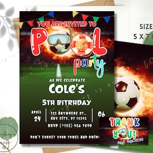 Soccer Summer Pool Party Birthday Invitation, Sports Pool Party Splish Splash Invite, Kids Pool Bash, z47