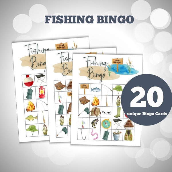 Fishing Bingo Printable Game, Senior Citizen Game, Kids Games, Retirement Activity Clean Adult Bingo