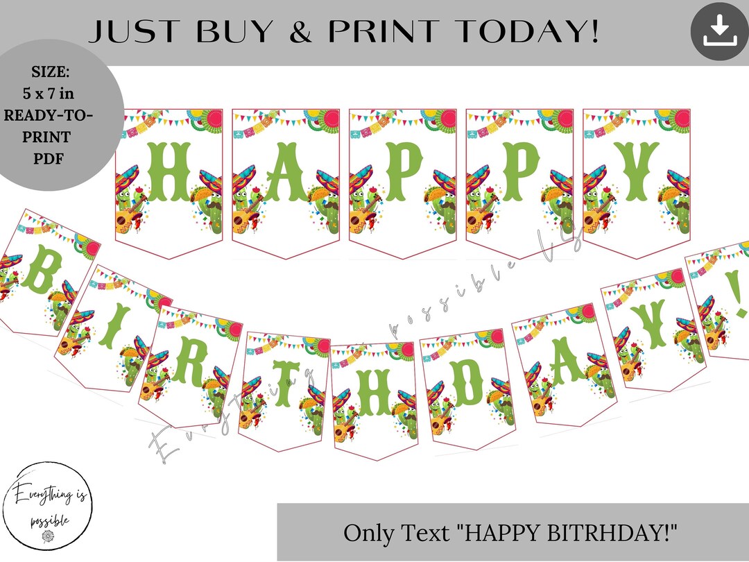 Mexico Theme Happy Birthday Banner, Mexcian Fiesta Happy Birthday ...