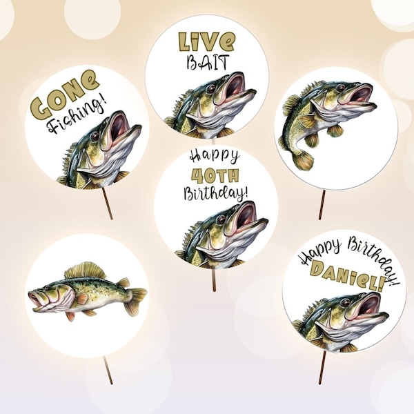 Editable Bass Birthday, Gone Fishing Birthday Cupcake Toppers, Fish Birthday Topper, Bass Fish Baby Shower Decorations, Instant Download z7c