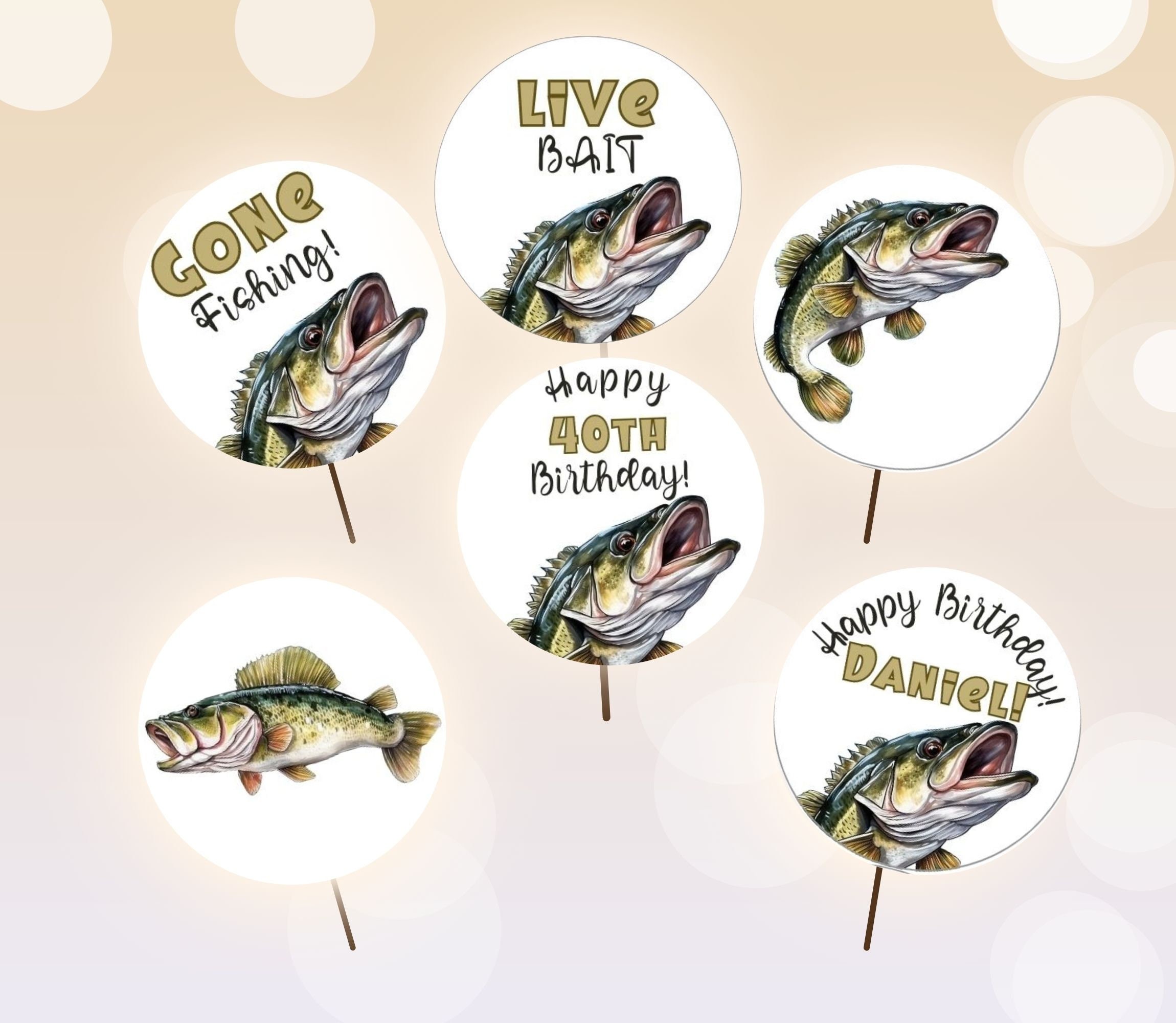 Editable Bass Birthday, Gone Fishing Birthday Cupcake Toppers, Fish  Birthday Topper, Bass Fish Baby Shower Decorations, Instant Download z7c