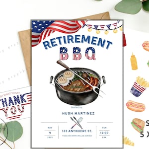 Retirement Ceremony BBQ Invitation, Digital Download Retirement BBQ Party, Military Army Marines Navy, American Flag Retirement Invite