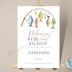 Fishing Baby Shower Welcome Sign, we&#39;re reel excited welcome sign, z7