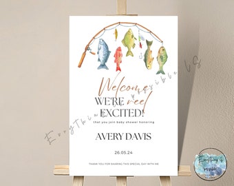 Fishing Baby Shower Welcome Sign: Reel Excited (Digital Download)