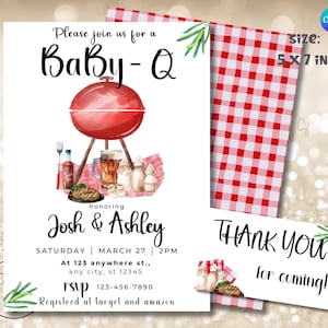 BBQ Baby Shower Invitation Bundle, Backyard Baby Shower Invite, Baby-q Baby Shower, Coed BBQ Baby Shower, Gender Neutral, z52