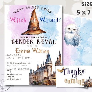 Editable Witch or Wizard Gender Reveal Invitation Magical Invite Boy or Girl He or She Wizard Magic School Download Printable Template, z22