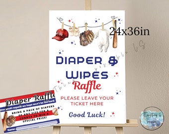 Baseball Baby Shower Diaper Raffle Sign & Tickets (Digital Download)