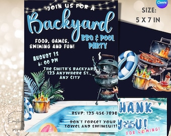 BBQ Pool Party Invitation: Backyard Summer Invite (Digital Download)