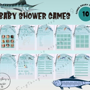 Fish Theme Baby Shower Game Bundle: 10 Printable Activities (Digital Download)