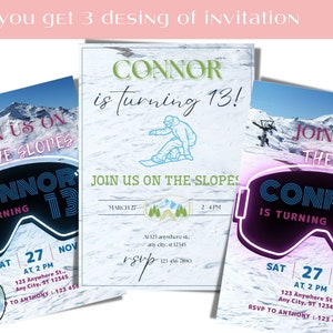 Skiing Birthday Invitation, Snowboard invite, Aspen Ski, Teenager Birthday, Let's Hit the Slopes, birthday ski supplies to download, z16 p1