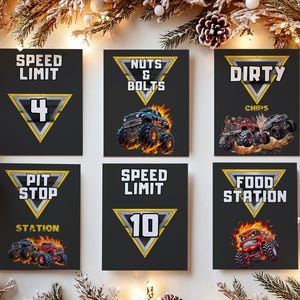 Printable Monster Truck Birthday Party Sign, Speed Limit Table Sign, Instant Download, Pit Stop Food Label, Race Car Food Labels, monstetr