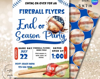 Baseball End of Season Party Invitation: Editable Sports Flyer (5x7 in) (Digital Download)