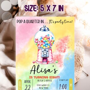 Candyland Birthday Invitation | Editable Candy Party Invite with Gumball Machine | Sweet Summer Celebration Template