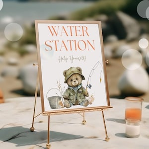 Fishing Baby Shower Sign: Bear Favors Table Decor (PRINTABLE)