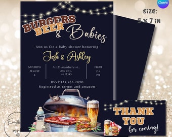 BBQ Baby Shower Invitation Bundle: Burgers, Beer & Babies (Digital Download)