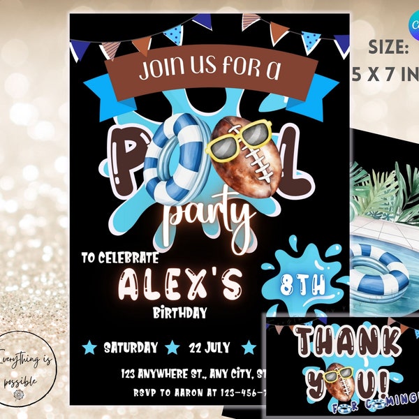 Football Pool Party Invitation: Kids Birthday, Summer Splash (Digital Download)
