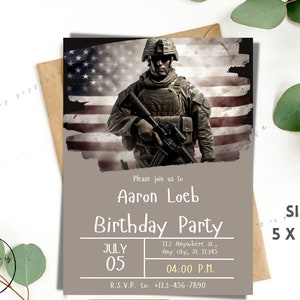 Army Birthday Invitation, Digital Download Military Birthday Invite, Soldier Birthday Invite, Printable Navy Bday Party