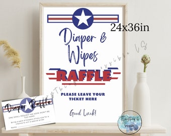 Fighter Pilot Baby Shower Diper Raffel Sign, Air Force Diaper and Wipes Raffle, Maverick theme Sheet of 2.5x3 Raffle Tickets, z36