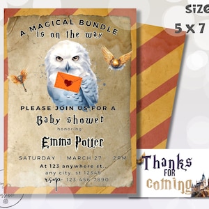Editable Wizard Baby Shower Invitation, Printable Magic Baby Shower Invite template, Magic School, Magical Bundle On The Way Invite, z22