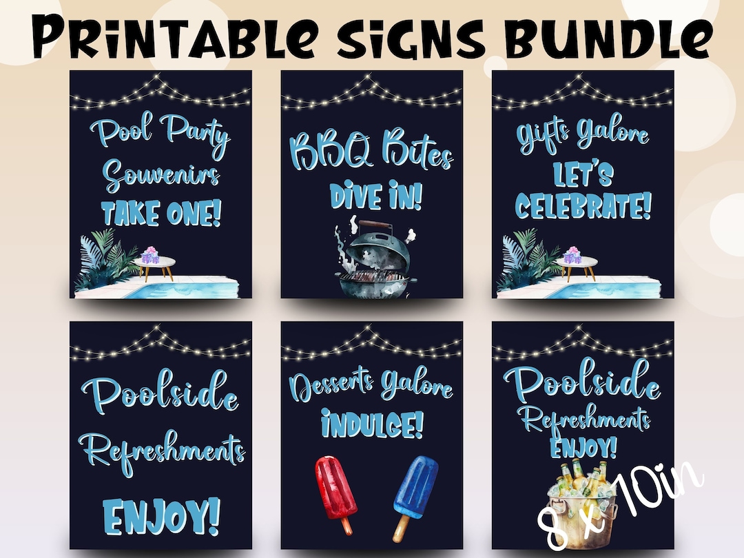 BBQ Pool Party Signs Bundle: Printable Party Decor (8x10 Inch) - Etsy