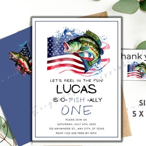 Bass Fishing Birthday Invitation, Bass Fishing Retirement Invite, Thank You Card, o-fish-ally Fishing Party, z7c