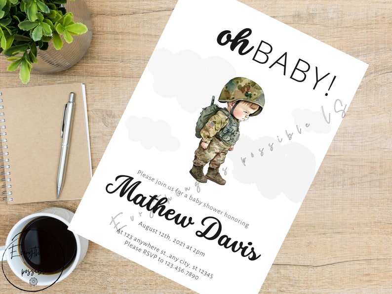 Army Themed Baby Shower Invite Military Baby Shower Etsy