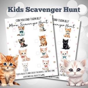 Kitten Birthday Scavenger Hunt For Kids, Printable Toddler Preschool Party Game, Cat themed Birthday Activity, Indoor Treasure Hunt, z6b