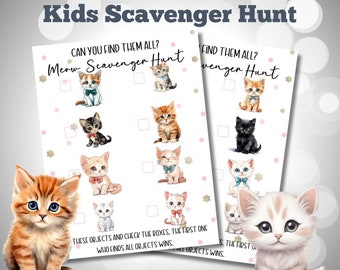 Kitten Birthday Scavenger Hunt For Kids, Printable Toddler Preschool Party Game, Cat themed Birthday Activity, Indoor Treasure Hunt, z6b