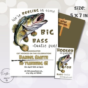 Bass Birthday, Gone Fishing Birthday Invitation Fishing Party Boy, Fish Bass Birthday Invite, Fish Birthday Invitation, Any age Fishing, z7c