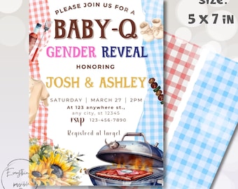 Editable Baby-Q Gender Reveal Invitation: Backyard BBQ (5x7 Card)