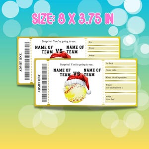 Christmas Softball Ticket Gift Certificate, DIY Surprise Softball Voucher Template