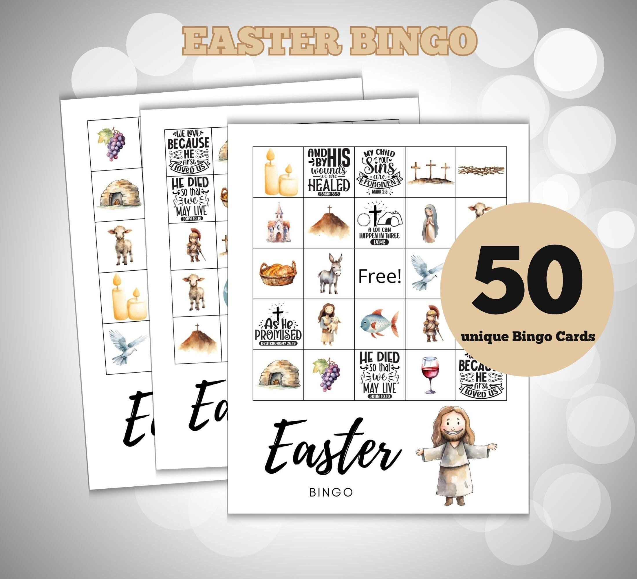 Printable Religious Easter Bingo Game, Easter Game for Kids, Christian ...