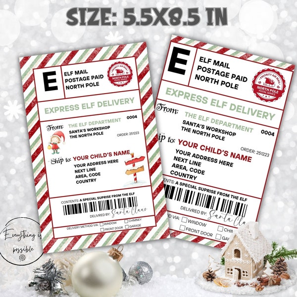 Shipping Christmas Label From Santa, Elf Mail Shipping Labels, North Pole Stickers, Gift Tag Template, Elf Arrival Package, z4r