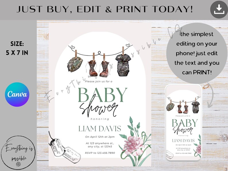 Military Baby Shower Inviation Army Themed Baby Shower Etsy