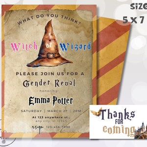 Editable Witch or Wizard Gender Reveal Invitation Magical Invite Boy or Girl He or She Wizard Magic School Download Printable Template, z22