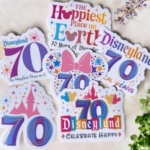 70th Anniversary Disneyland Pastel and Vibrant Sticker Packs | Disney Disneyland Sign | Waterproof Holographic Sticker |