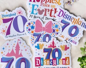 70th Anniversary Disneyland Pastel and Vibrant Sticker Packs | Disney Disneyland Sign | Waterproof Holographic Sticker |