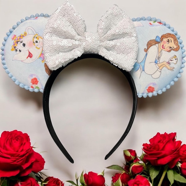 Mouse Ears | Belle in Blue Dress Inspired Mouse Ears/Beauty and The Beast/Mrs.Potts/Chip/Style 5