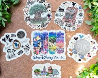 Disney World Sticker Packs | Hollywood Studios| Epcot|Magic Kingdom|Animal Kingdom|Water Resistant |Clear or Holographic Sticker|Style 2