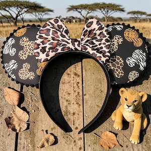 Orejas de ratón inspiradas en Mickey Mouse de safari / Reino animal / Guepardo / Cebra / Estampado animal