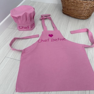 PERSONALİZED Apron,Little Chef,Apron and Hat Set, Heart embroidery toddler apron set,Girls Apron,Toddler apron,mini chef,apron,Pink apron