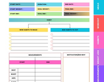 Planificador digital de salud y fitness, planificador digital, diario de fitness, planificador de comidas, seguimiento de pérdida de peso, plantilla GoodNotes para una mejor salud