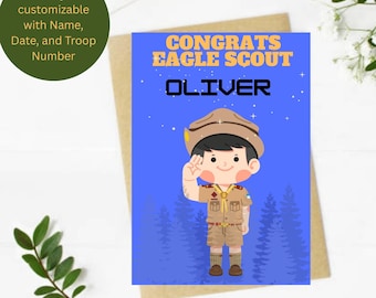 Congratulations Eagle Scout, Personalized Eagle Scout Card, Custom Boy Girl Scouts Achievement Card, Scout Trooper, Boy Scouts Of America