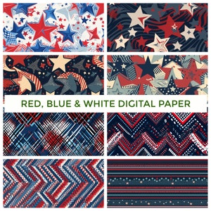 24 Red White Blue Digital Paper. 4th of July Digital Paper. Commercial Use. Independence Day Download. Stars and Stripes Paper JPG PNG High