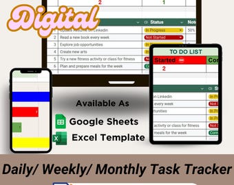 Simple Task Tracker, Digital Todo List Template Excel Spreadsheet, To-Do List, Digital Google Sheets, Todo Excel, Instant Download