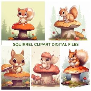 Squirrels Clipart, 5 High Quality JPGs, Nursery Art, Digital Planner, Watercolor, Card Making, Digital Download, Commercial License