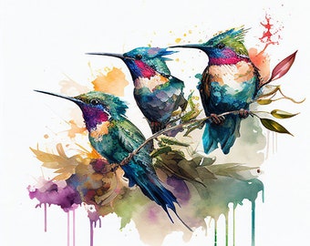 Kolibri Aquarell Kunst | Wanddeko | Kunstdruck | DRUCKBARE Digital | 900|Herunterladbar |Zu Hause drucken