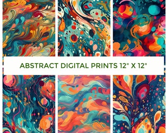 Puede incluir: Seis impresiones digitales con patrones abstractos en espiral en tonos de azul, verde, naranja, rojo y amarillo. Cada impresión mide 30,5 cm por 30,5 cm.