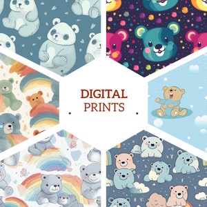10 Nursery Baby Boy Rainbows Bear digital paper pack, Baby boy nursery, baby pattern, clip art, nursery baby, rainbow, digital prints