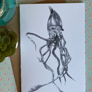 Tintenfisch Karte, handgemachte Grußkarte, Original Kunst, mit Liebe gemacht, Oktopus, Tintenfisch Spiel